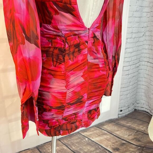 RUNAWAY NWT long sleeve ruched skirt LITSA DRESS PINK size xs or 2 - Picture 9 of 14